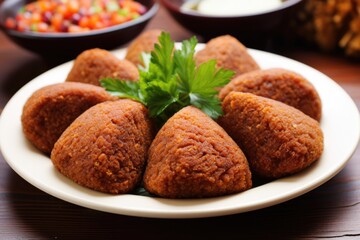 Arabian Deep-Fried Kibbeh with Beef Stuffing on a Plate. Lebanese Cookery at Its Best