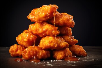 Boneless Chicken Wings Mound Piled High with Spicy Buffalo and Mild Orange Sauce - obrazy, fototapety, plakaty