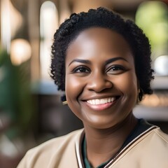 A portrait of a volunteer aiding a community, wearing a warm and genuine smile2