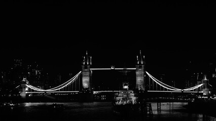 Fototapeta na wymiar London - Tower Bridge at night (Black & White)