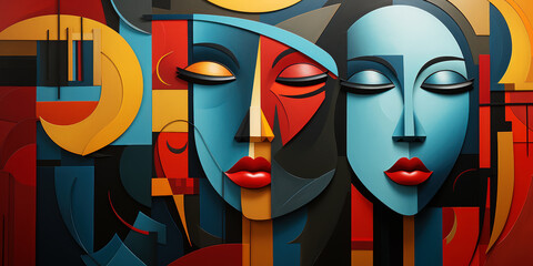 Geometric faces abstraction backdrop - 694143576