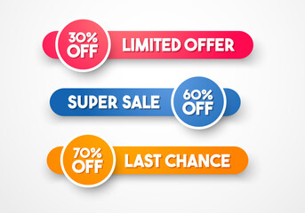 Rounded Label Set With Big Button And Price Cut Offer - obrazy, fototapety, plakaty