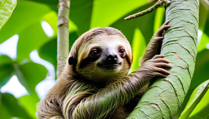 Naklejka premium Baby Sloth in Tree in Costa Rica
