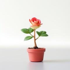 Pink rose flower plant in pot. idea plant for garden. isolated on white background. 3d illustration