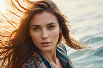 Closeup portrait of young happy woman looking in camera