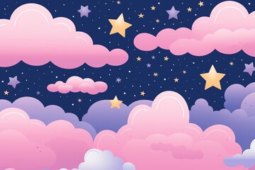 Dreamy Night Sky with Pink Clouds and Stars