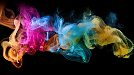 Colorful red, green, yellow, blue smoke on black background. Rainbow colors background concept