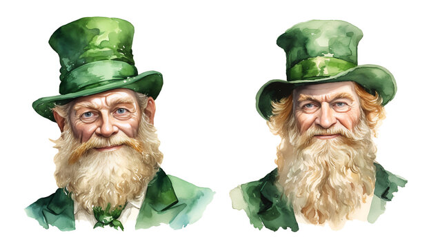 leprechaun, Patrick's day, watercolor clipart illustration with isolated background.