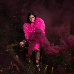 Pink fur coat