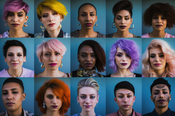 Photo collage of multiracial transgender people portraits.