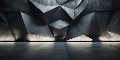 Rolgordijnen Abstract dark concrete 3d interior with polygonal pattern background, modern interior lobby banner. © Jasper W
