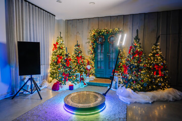 Defocused view of a 360 photo booth used at an event, christmas party
