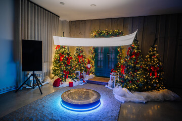 Defocused view of a 360 photo booth used at an event, christmas party