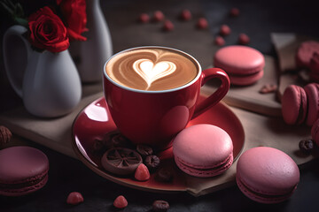 A close up magazine quality image of Valentine's themed coffee