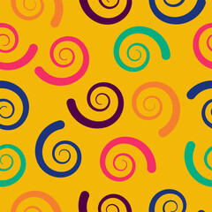Seamless pattern with multi-colored curls of red, green, blue, orange, brown. Vector pattern.