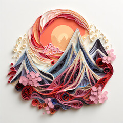 Unique Paper Quilling Style Volcano Illustration with Rich Textured Depth