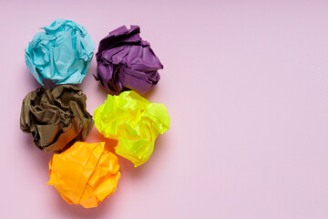 Crumpled Paper Balls on Pink Background, Mental Instability Concept