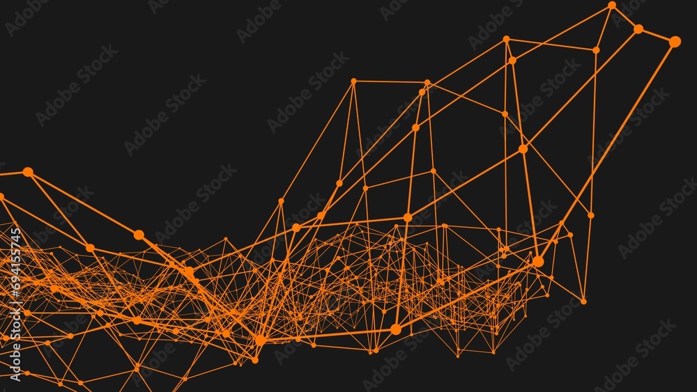 Poster orange technological structure from connections of points and lines into a grid.