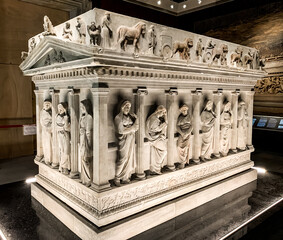 Sarcophagus of Mourning Women at Istanbul Archaeological Museum in Istanbul, Turkey.
