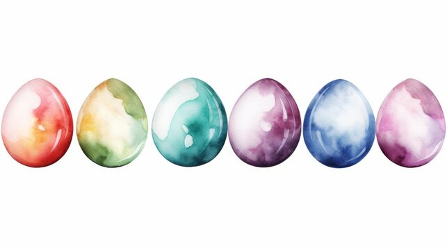 A colorful row of Easter Eggs. Generative AI. 