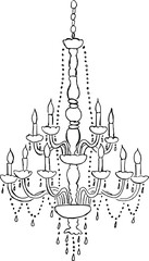 Ilustración vectorial de candelabro antiguo. Boceto de contorno en tendencia de candelabro - obrazy, fototapety, plakaty