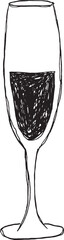 Ilustración vectorial de copa flauta. Boceto de contorno de copa aislado en blanco