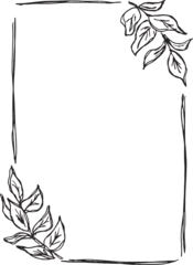 Fotobehang Plantilla de marco con lineas e ilustración de ramas. Marco minimalista estilo garabato. Ilustración en tendencia para invitación, menú, celebración o evento social con fondo transparente  © Alarcon Studio