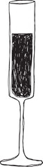 Ilustración vectorial de copa larga de champan. Boceto de contorno de copa de champan aislado en blanco