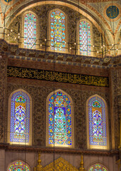 Blue Mosque�Interior Dome and Stained Glass in Istanbul, Turkey.