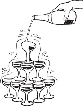 Ilustraci&oacute;n vectorial de torre de copas . Boceto de contorno de copas aislado en blanco