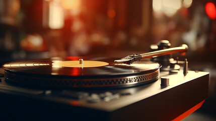 A retro vinyl record on a turntable.