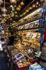 Egyptian Spice Market and Side Street Markets With Turkish Lanterns in Istanbul, Turkey.