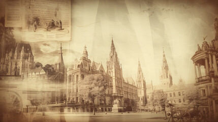 Vintage postcards depicting historic buildings.