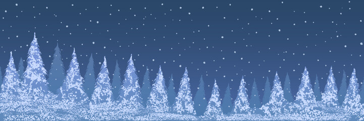 Vector illustration. Christmas trees, ice and snow. - 694157514