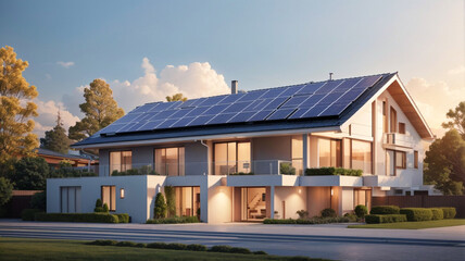 solar panels in front of house