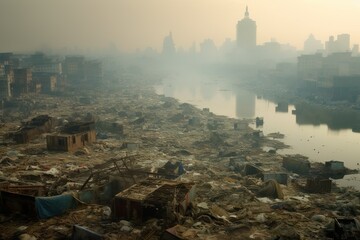 Naklejka premium Effects of pollution on cities, concept of Urban degradation