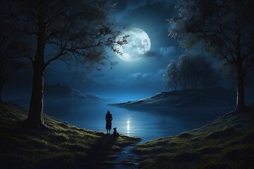 An image of a moonlit night with shadows  