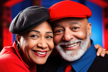 Fototapeta premium Close-up portrait of adult couple smiling and looking at camera.