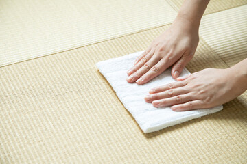 畳　雑巾がけ　畳掃除　大掃除　女性の手　日本

