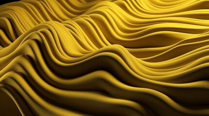 Three dimensional render of yellow wavy pattern. Yellow waves abstract background texture. Print, painting, design, fashion. Line concept. Design concept. Art concept. Wave concept. Colourful backgrou