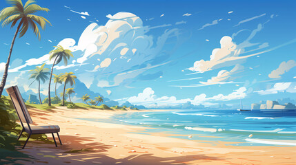 Summer hot summer beach sunshade beach chair background illustration
