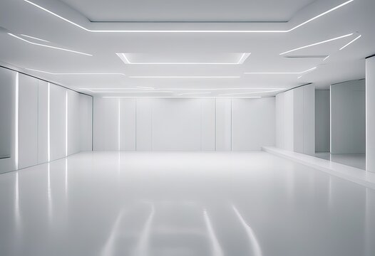Abstract interior design of modern showroom with empty floor and white wall background stock photoBackgrounds, Color, Stage - Performance Space, Architecture,