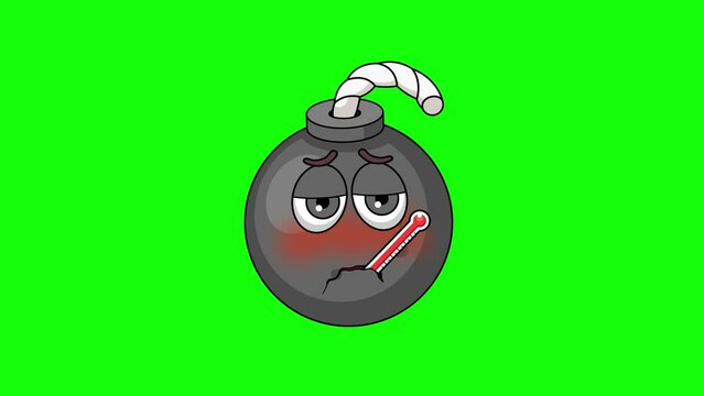 Fever animation of a bomb cartoon, with a thermometer
