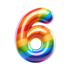 Obraz premium Here is the number 6 created as a balloon character with rainbow colors on a white background