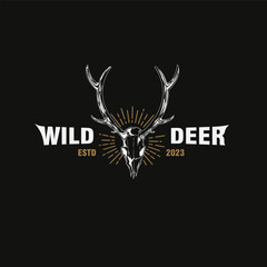 skull deer vintage logo design vector template illustration
