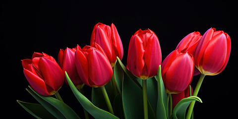 Obraz na płótnie Canvas Beautiful spring flowers, red tulips with copy space