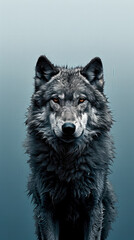 gray wolf lupus portrait gloomy mood, generative ai