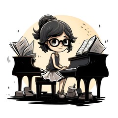 Cartoon of a girl playing the piano