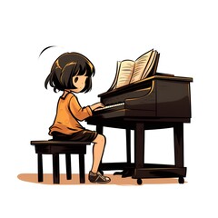 Cartoon of a girl playing the piano