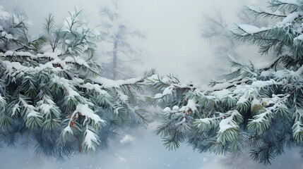 Evergreen branches adorned with snow